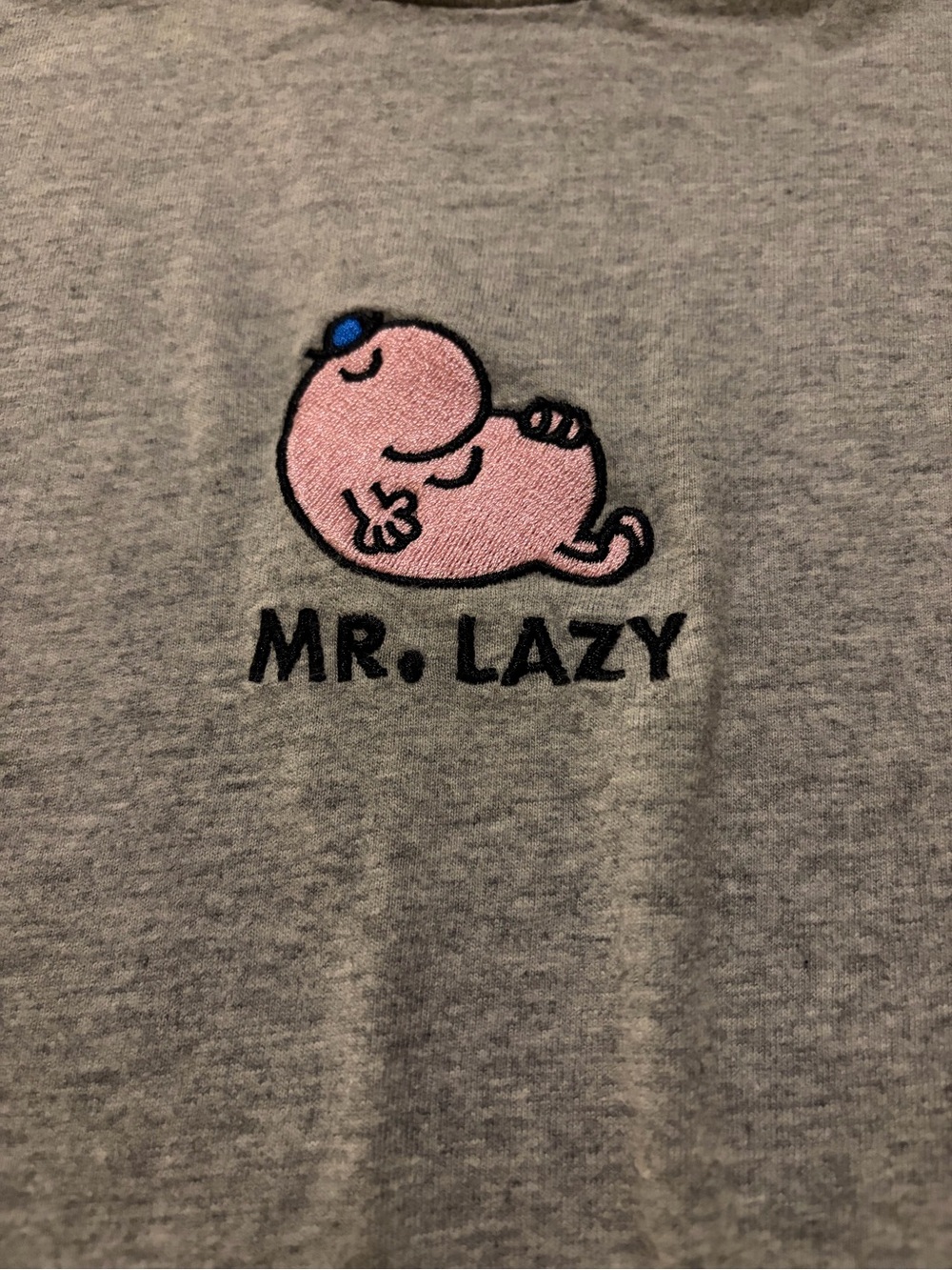 Lazy Oaf Gray Long Sleeve Tee with Pink Mr. Lazy Graphic